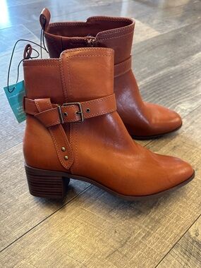 Maurices Cognac Leather Ankle Booties with Buckle Strap